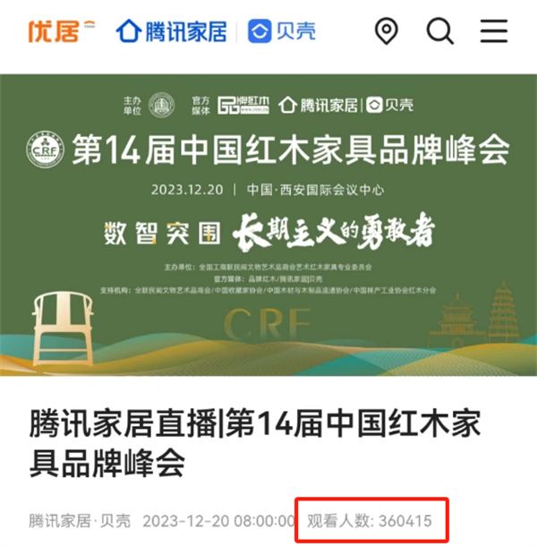 第14屆紅木品牌峰會(huì)直播觀看人數(shù)超36萬人